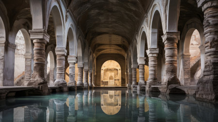 Roman bathhouse's frigidarium bathers in cold plunge poolの素材
