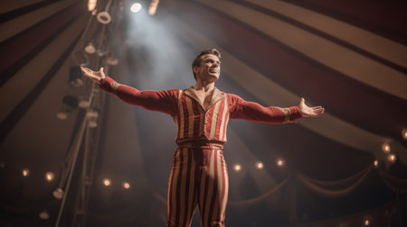 Acrobat performs graceful aerial maneuvers at Circus Gamesの素材