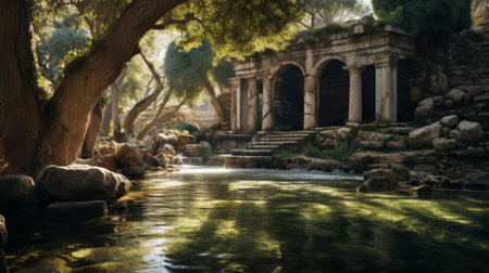 Sacred spring in a Roman temple sought for healing powersの素材