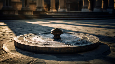Intricate sundial in a Roman temple's courtyardの素材