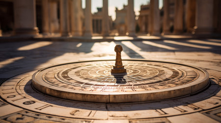 Intricate sundial in a Roman temple's courtyardの素材