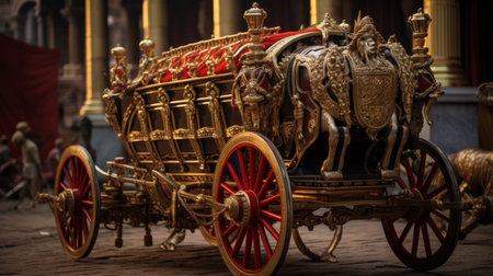 Ornate ceremonial chariot in a Roman templeの素材