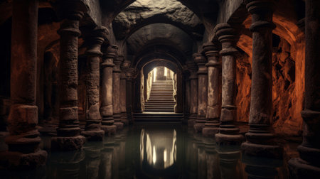 Secret underground chamber in a Roman temple hiding treasuresの素材
