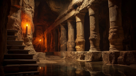 Secret underground chamber in a Roman temple hiding treasuresの素材