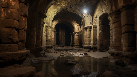 Underground crypt in a Roman temple holding ancient rulers' remainsの素材