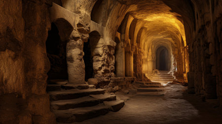 Underground crypt in a Roman temple holding ancient rulers' remainsの素材