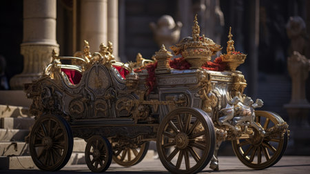 Ornate ceremonial chariot in a Roman templeの素材
