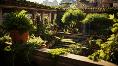 Rooftop garden of a Roman temple cultivating rare herbsの素材