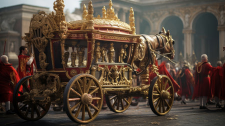 Ornate ceremonial chariot in a Roman templeの素材
