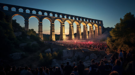 Roman aqueduct's completion celebration citizens gathered to celebrateの素材