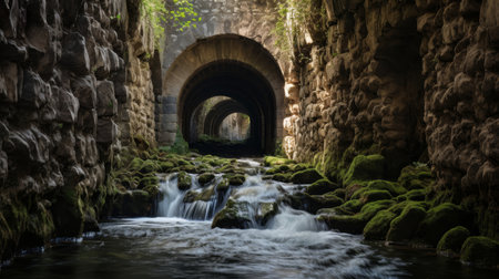Roman aqueduct's source mountain spring gushing waterの素材