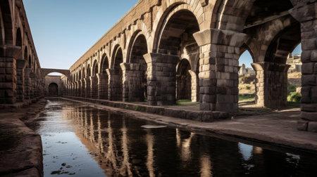 Roman aqueduct's distribution point in city for baths and fountainsの素材