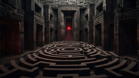 Hidden labyrinth beneath Roman temple where initiates engage in spiritual questsの素材