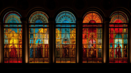 Colorful patterns of light from Roman temple's stained glass windowsの素材