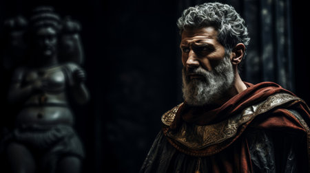 Roman Emperor in his final moments reflecting the end of an eraの素材