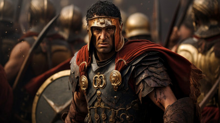 Roman Emperor in a military triumph surrounded by spoils of warの素材