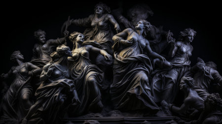 Furies pursuing a guilty mortal through a nightmarish underworldの素材