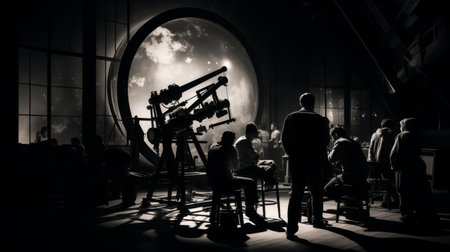 Early 19th Century Lunar Observatory: Observers study moonの素材