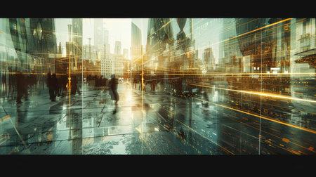 Urban reflections add depth to scene backgroundの素材