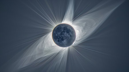 Solar eclipse moon casting shadow creating a breathtaking display of light and shadowの素材