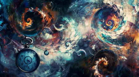 Abstract representation of time with swirling hourglassesの素材