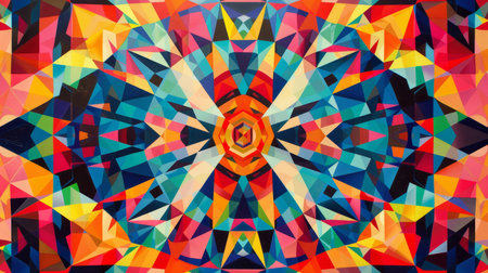 Kaleidoscope of vibrant shapes in primary colors backdropの素材