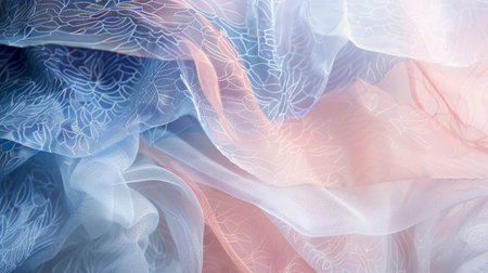 Rose quartz and serenity blue veils with delicate lacework backdropの素材