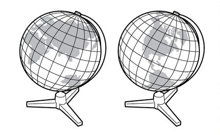 Black and white vector earth globes isolated on white - two views of the earth globeのイラスト素材