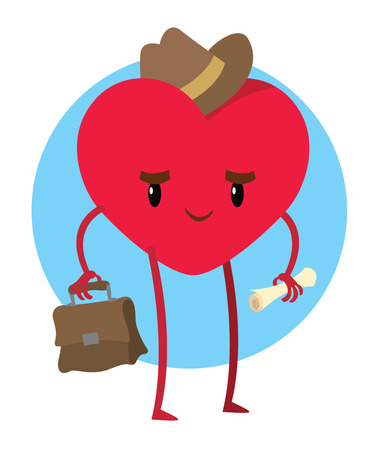 big red heart in man\'s hat with briefcase and roll of papers in his hand vector illustrationのイラスト素材