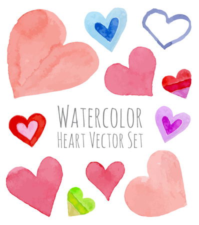set of colorful watercolor vector heartsのイラスト素材