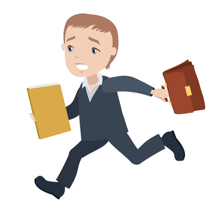 manager is running with briefcase and folder - businessman cartoon character series of drawingsのイラスト素材