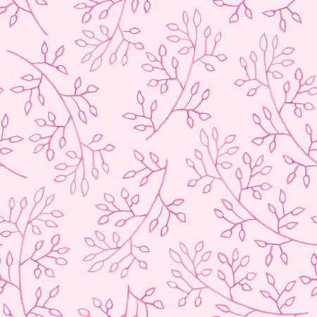 Gentle seamless pattern of pink leaves and branch - watercolor vectorのイラスト素材