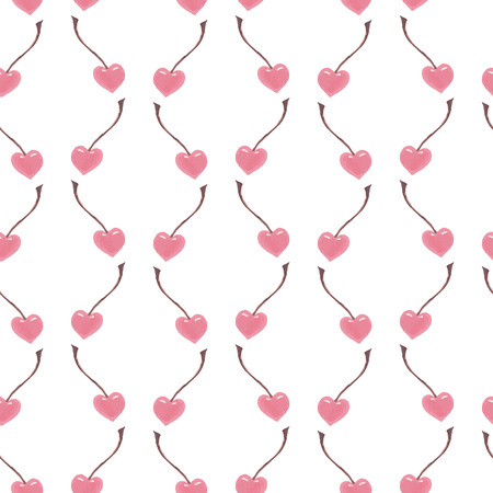 Gentle seamless pattern of pink heart cherry in retro style - watercolor vectorのイラスト素材