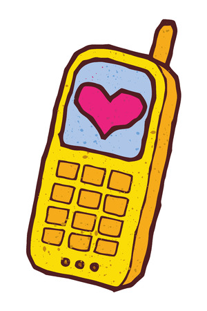 Gold cell phone with heart on the screen  - vector iconのイラスト素材