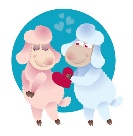 Lover ram gives his heart lamb - vector sheep in Valentine themeのイラスト素材
