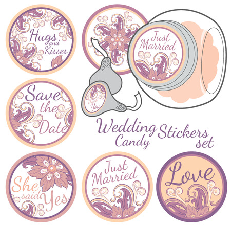 Personalized Candy Sticker Labels with decorative floers set - perfect addition to wedding or party favorsのイラスト素材
