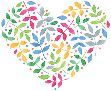 beautiful watercolor leaves in the shape of heart vector for romantic designのイラスト素材