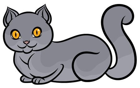 Isolated gray lying cat - hand drawing line art on white background for children's coloringのイラスト素材