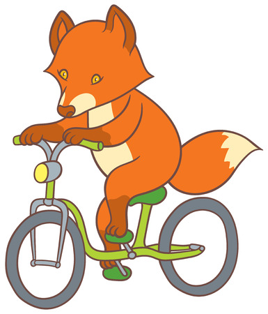 cute cartoon fox riding a bicycle - vector hand drawing illustrationのイラスト素材