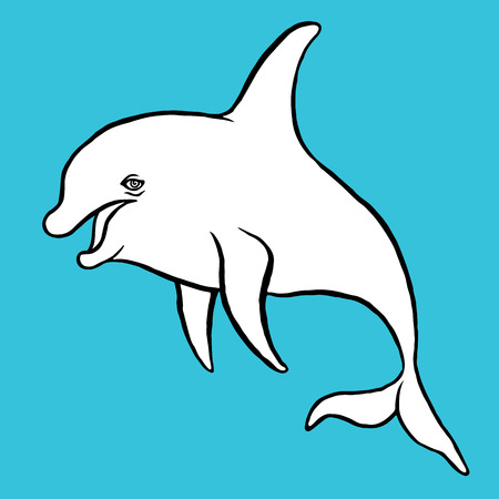 Hand drawing dolphin doodle sketch on blue backgroundのイラスト素材