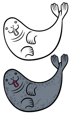 Cute funny cartoon seal - harbor seal or true seal - vector hand drawingのイラスト素材