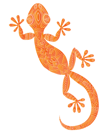 Vector drawing of a lizard gecko with ethnic patterns - image lizard as a tattoo.のイラスト素材