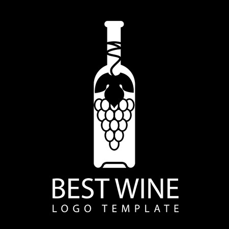 bottle of wine with  logo template bunch of grapes  and leafのイラスト素材