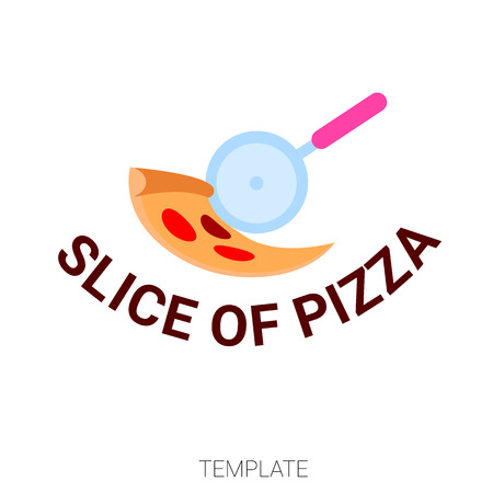 Pizza vector sign template. Pizza chief icon. Pizza slice. Cafe pizza, cooking pizza, food and restaurant, pizzeria logo, food festival, Pizza delivery.のイラスト素材