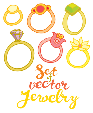 Vector hand drawing  set of jewelry rings in naive styleのイラスト素材