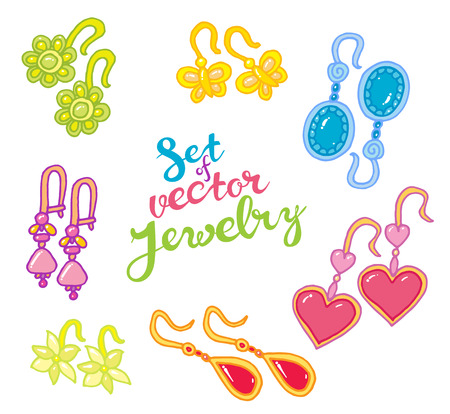 Doodle jewelry sketch earrings vintage in naive style - Vector hand drawing  setのイラスト素材