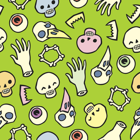 Halloween skull seamless vector background - a lot of different thing. You can use it for package design, invitations, flyers, textile, postcards, cards and so on.のイラスト素材