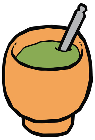 Cup for mate - gourd and bombilla - vector drawing. Set of kitchen itemsのイラスト素材