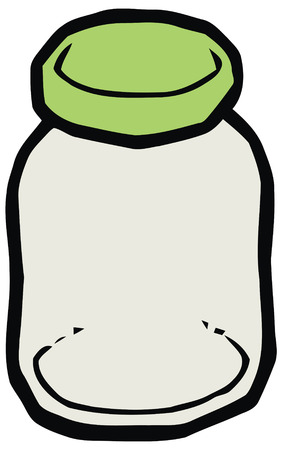 Glass jar with green cap vector illustration. Set of kitchen itemsのイラスト素材