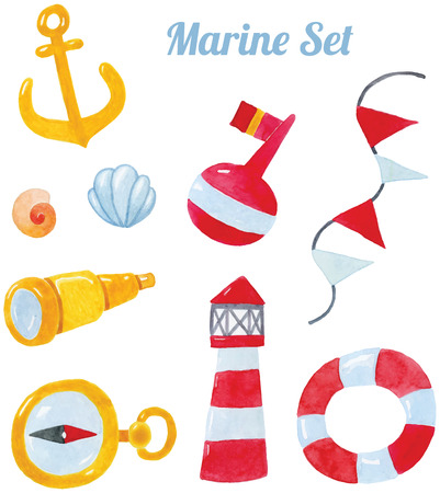 Marine theme watercolor hand drawing artのイラスト素材